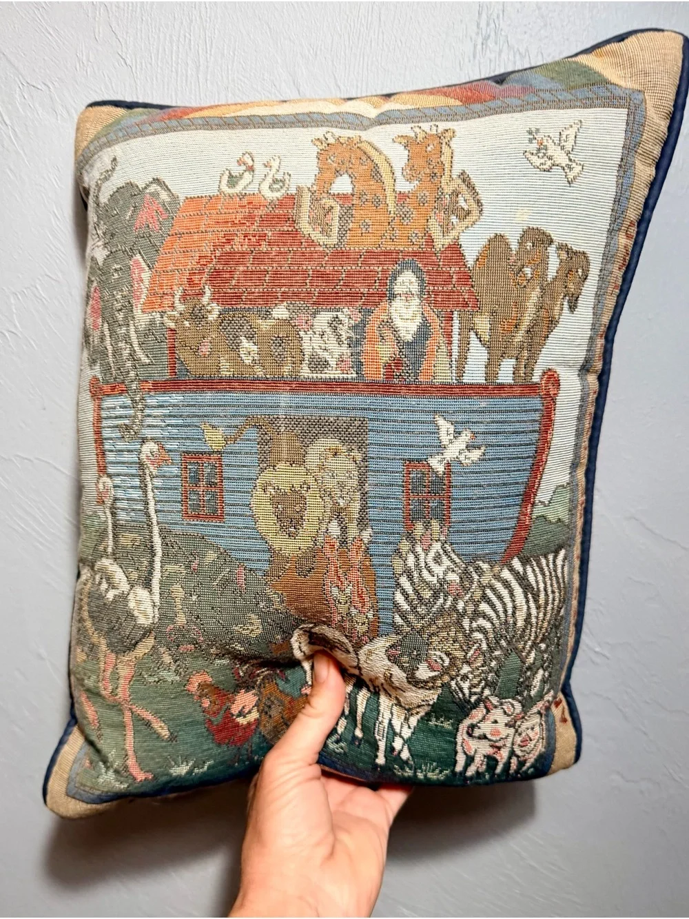 Vintage Noah's Ark Tapestry Pillow with Animals - Multicolor